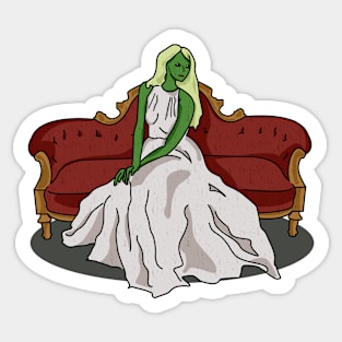 Extraterrestrial Elegance: Alien on a Victorian Couch Sticker